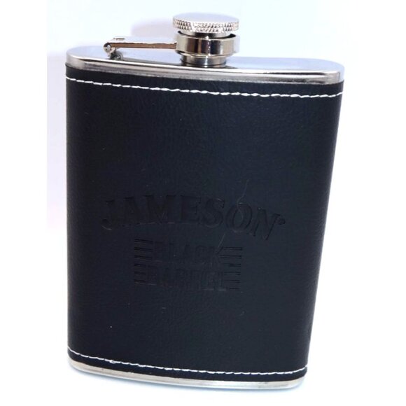 Jameson Black Barrel Leather Whiskey Flask Stainless Steel Old Money Accessory - Picture 1 of 5